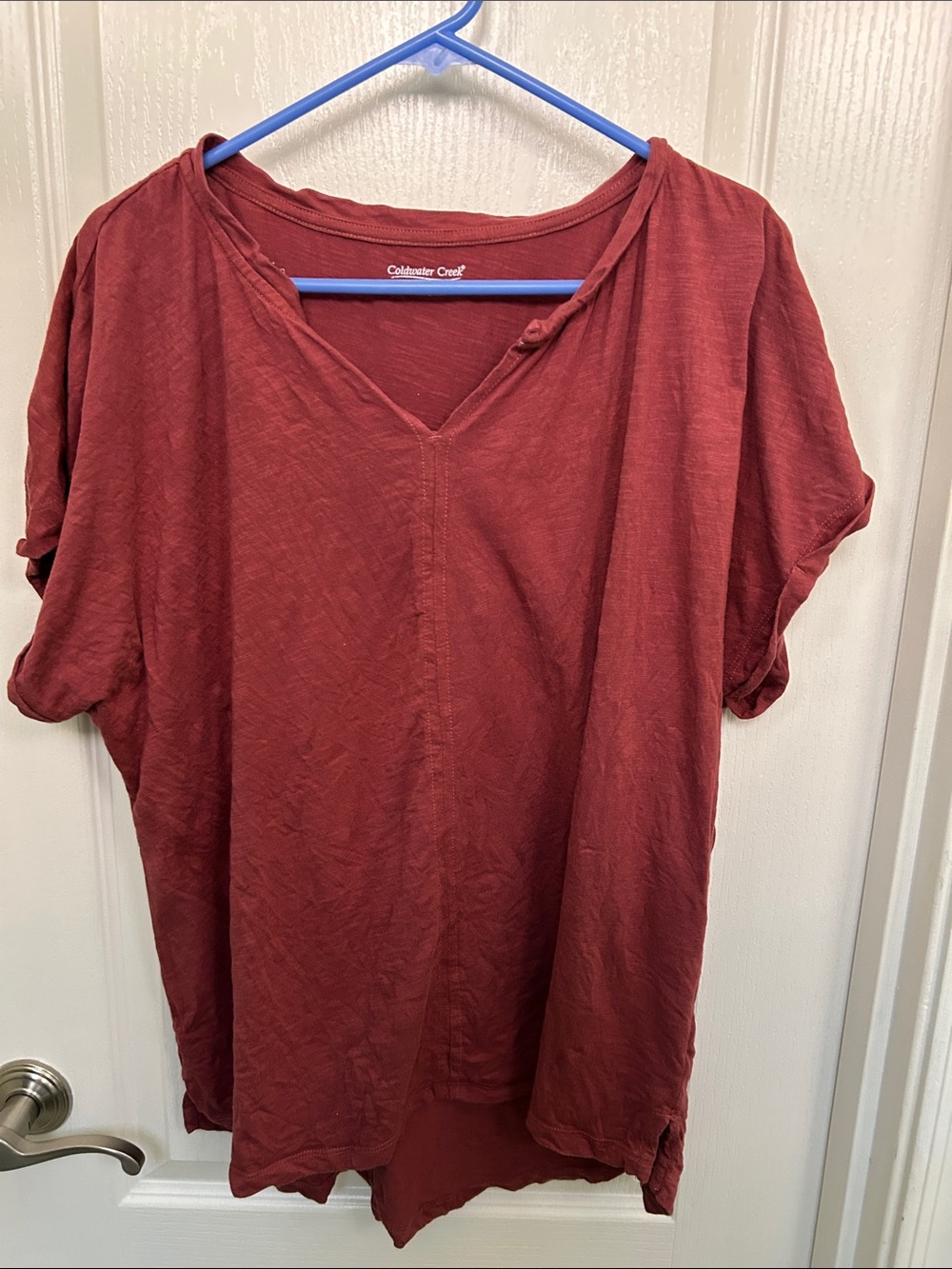 Coldwater Creek Women's Short Sleeve V-Neck Top - Rust Red